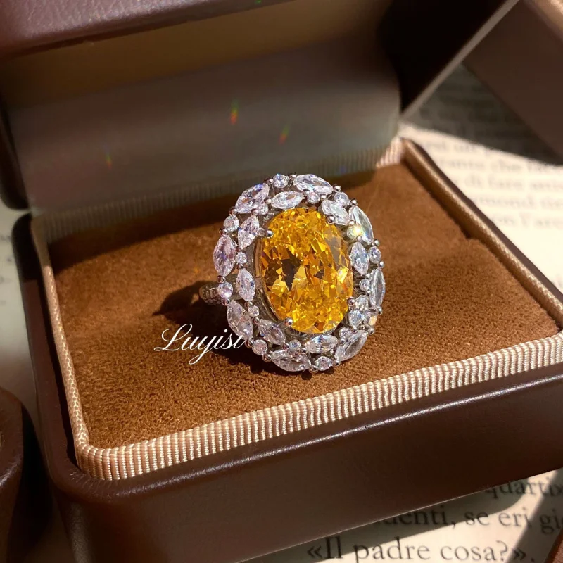 

2026 New FIRERING 100% 925 Silver 925 Yellow High-Carbon Diamond Ring, Women's Eternal Jewelry Gift