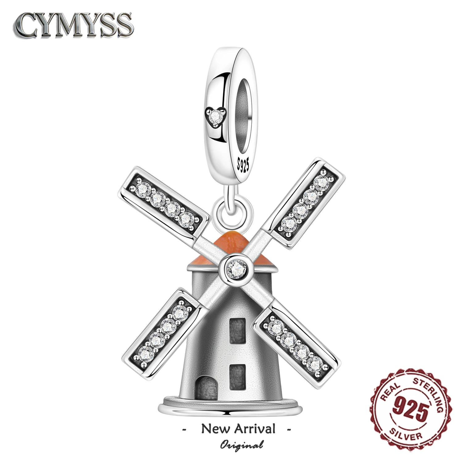 925 Sterling Silver Dutch Windmill Pendant Charm Beads Travel Vacation Lifestyle Design Fit for Bracelet Necklace DIY Jewelry
