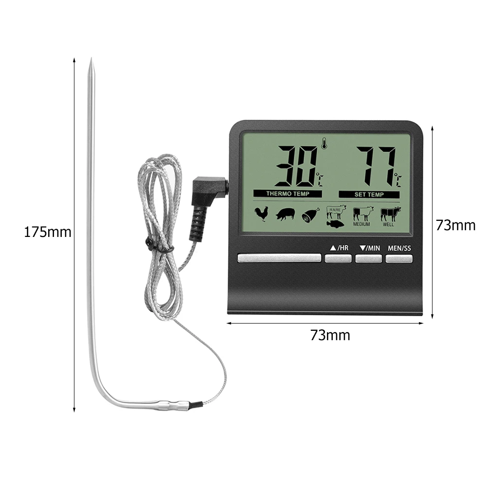 Kitchen Digital Meat Barbecue Food Thermometer Probe Cooking Thermometer for Oven BBQ Grill Timer with Probe Meat Heat Meter