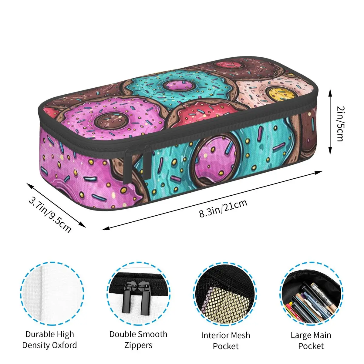 Cartoon Donut Ice Cream Pattern Pencil Cases Pencil Pouch Storage Stationery Supplies Big Capacity Pen Box Pencil Bag for Kids