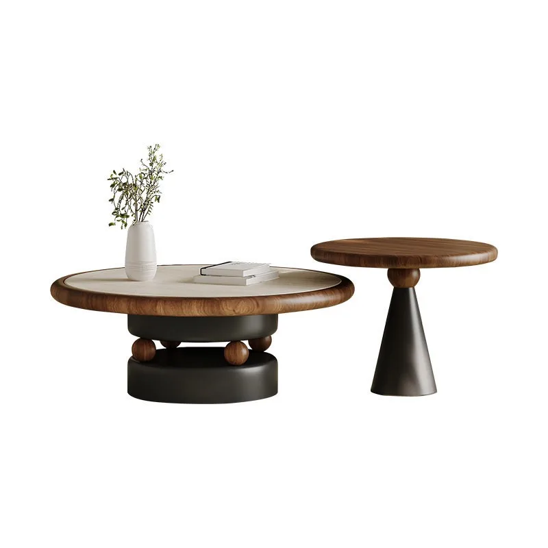 Travertine rock slab coffee table, household medieval high-end atmospheric size circle