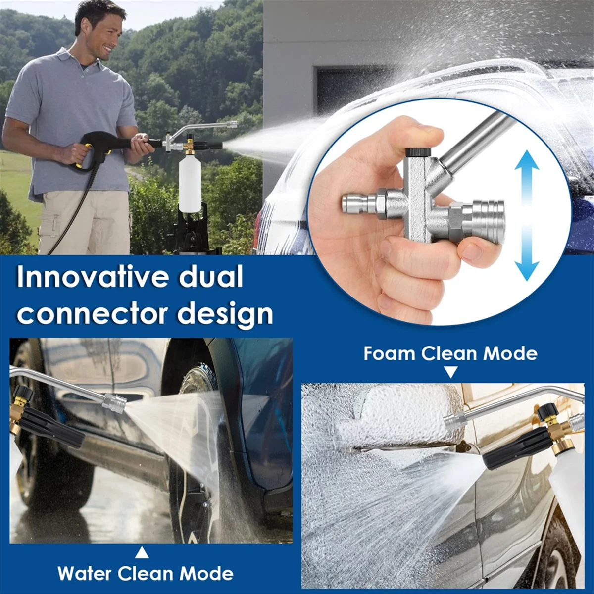 AA25 1/4inch Foam Cannon Dual Connector Stainless Steel 4000 PSI High Pressure Dual Head Foam Sprayer Good Sealing Attachment