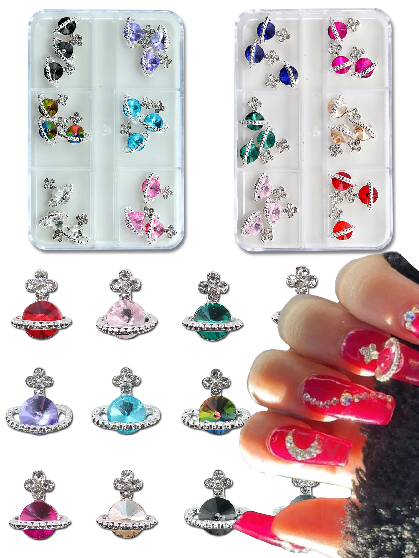 10pcs Nail Art Nail Accessories Three Dimensional Luxury Y2K Style Planet Shining Pink Nail Gems DIY Nail Salon Exclusive