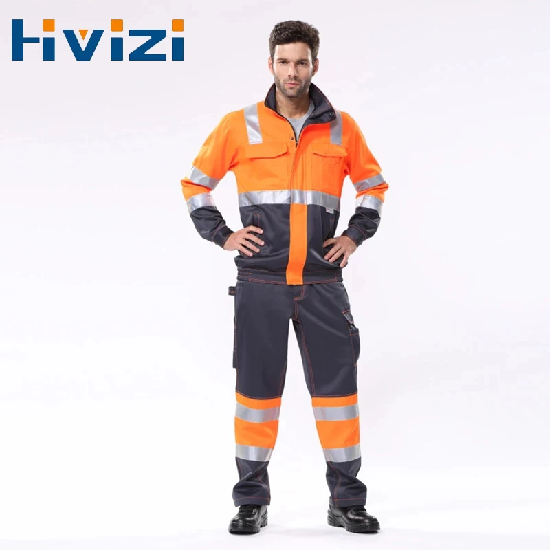 High Visibility Workwear Suit Safety Jacket Reflective and Working Pants Set Men Hi Vis Workwear with 3M Reflective Tapes