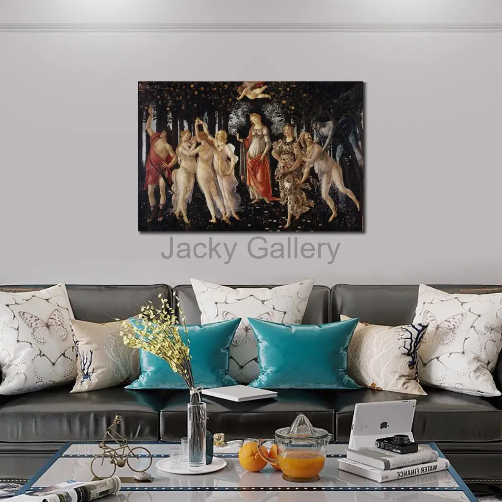 Large Portrait Painting Primavera Sandro Botticelli Classical Artwork Hand Painted Woman Canvas Art for Living Room Wall Decor