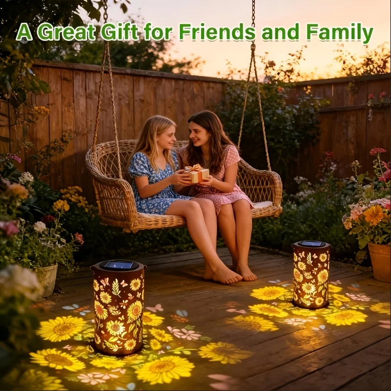 New Solar Sunflower Lantern, IP33 Waterproof Iron Garden Decoration, Upgraded Painted Butterfly Lantern, Spotlight, Light Sensor Lamp, Mother's Day Gift. Suitable for Patio, Patio, Backyard, Porch Decoration. Comes with Metal Hook and Chain.