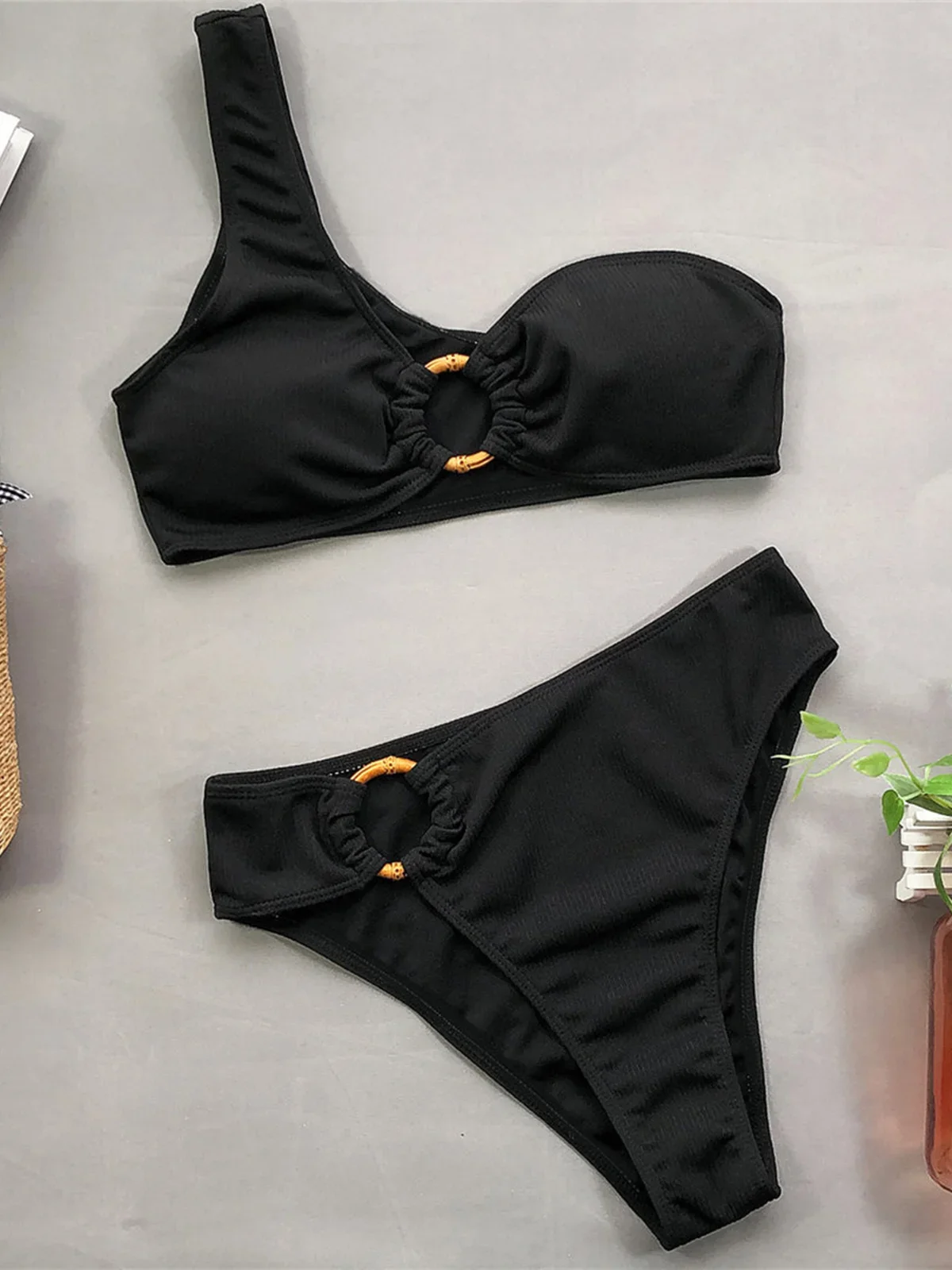 Sexy Single One Shoulder Bikini Female Swimsuit Women Swimwear Two-pieces Bikini set Asymmetrical Bather Bathing Suit Swim V2171
