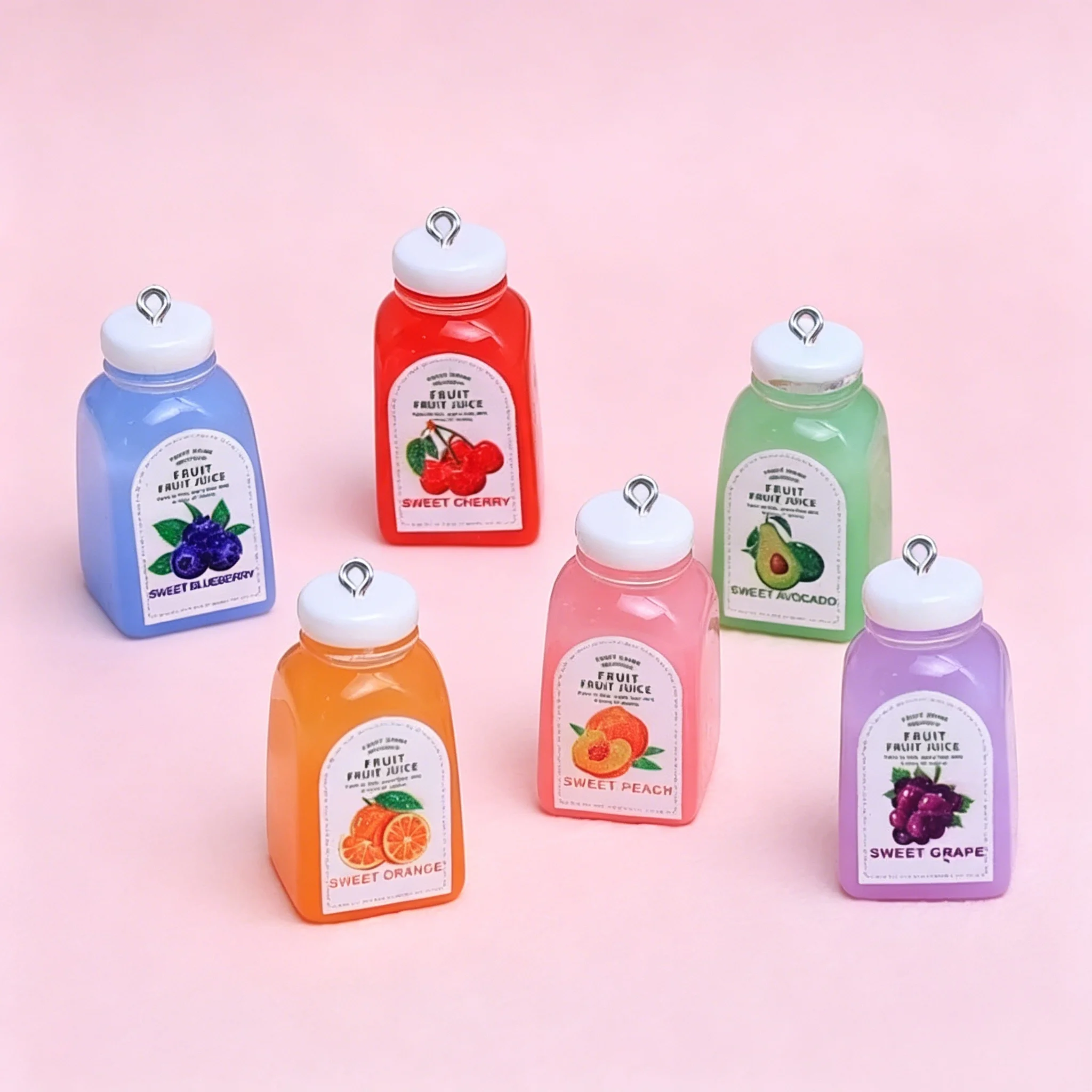 10pcs Mixed Fruit Juice Bottle Charms for Bracelet Making & DIY Accessories