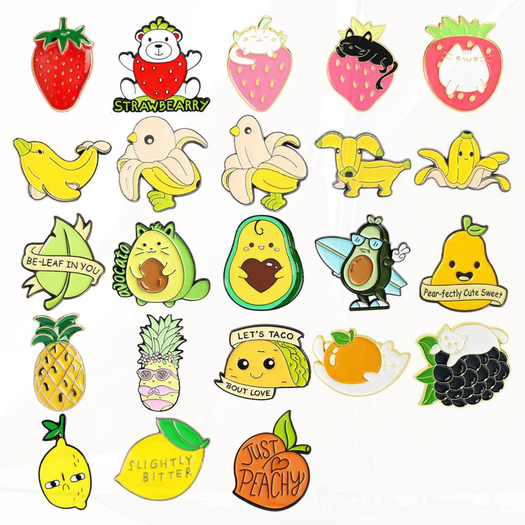 Kiwi Apple Orange Pinseapple Accessories Backpack Pin Lapel Brooch Fruit Pin Avocado Grape Banana Strawberry Watermelon