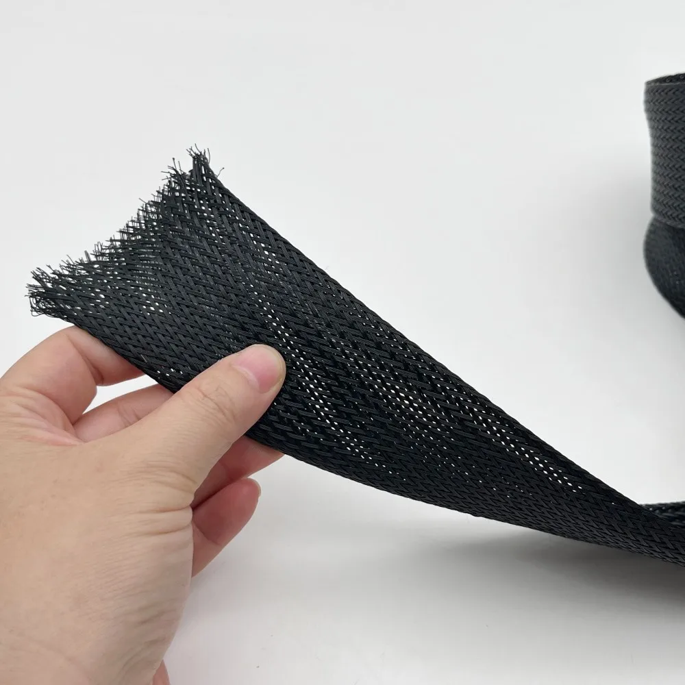 Gaine de câble tressée en PET flexible noire, diamètre intérieur 2-200 mm, gaine de protection isolante extensible haute densité pour câbles en PET