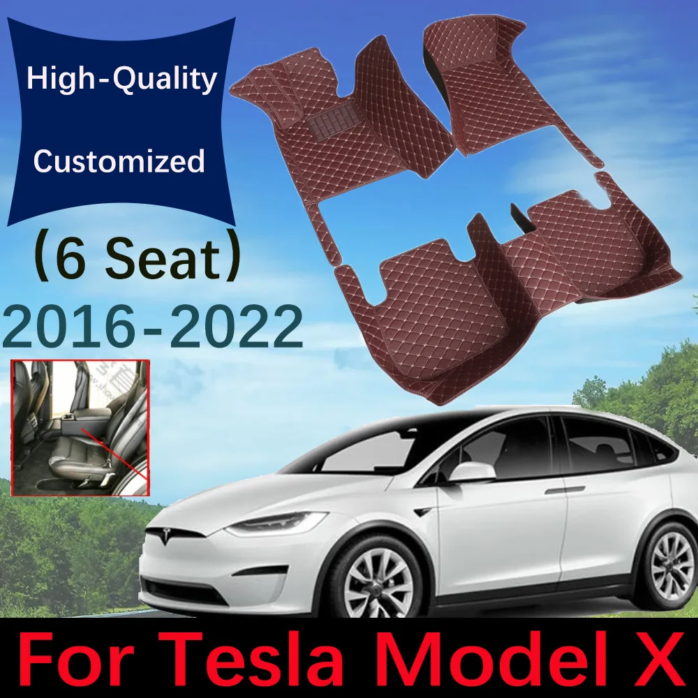 

Custom Leather Car Floor Mats For Tesla Model X 2016 2017 2018 2019 2020 2021 2022 There Is A Walking Box In the Second Row