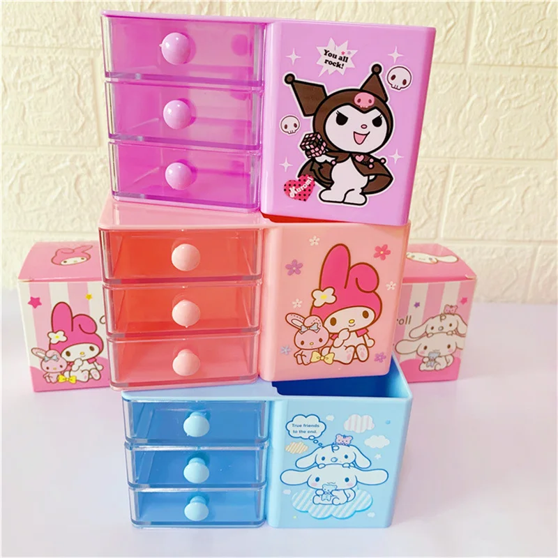 Caixa com Gaveta Kawaii Sanrio, Porta-canetas, Organizador com Grades, Grande Capacidade, Escritório, Meninas, Kuromi, My Melody, Estudante, Mesa