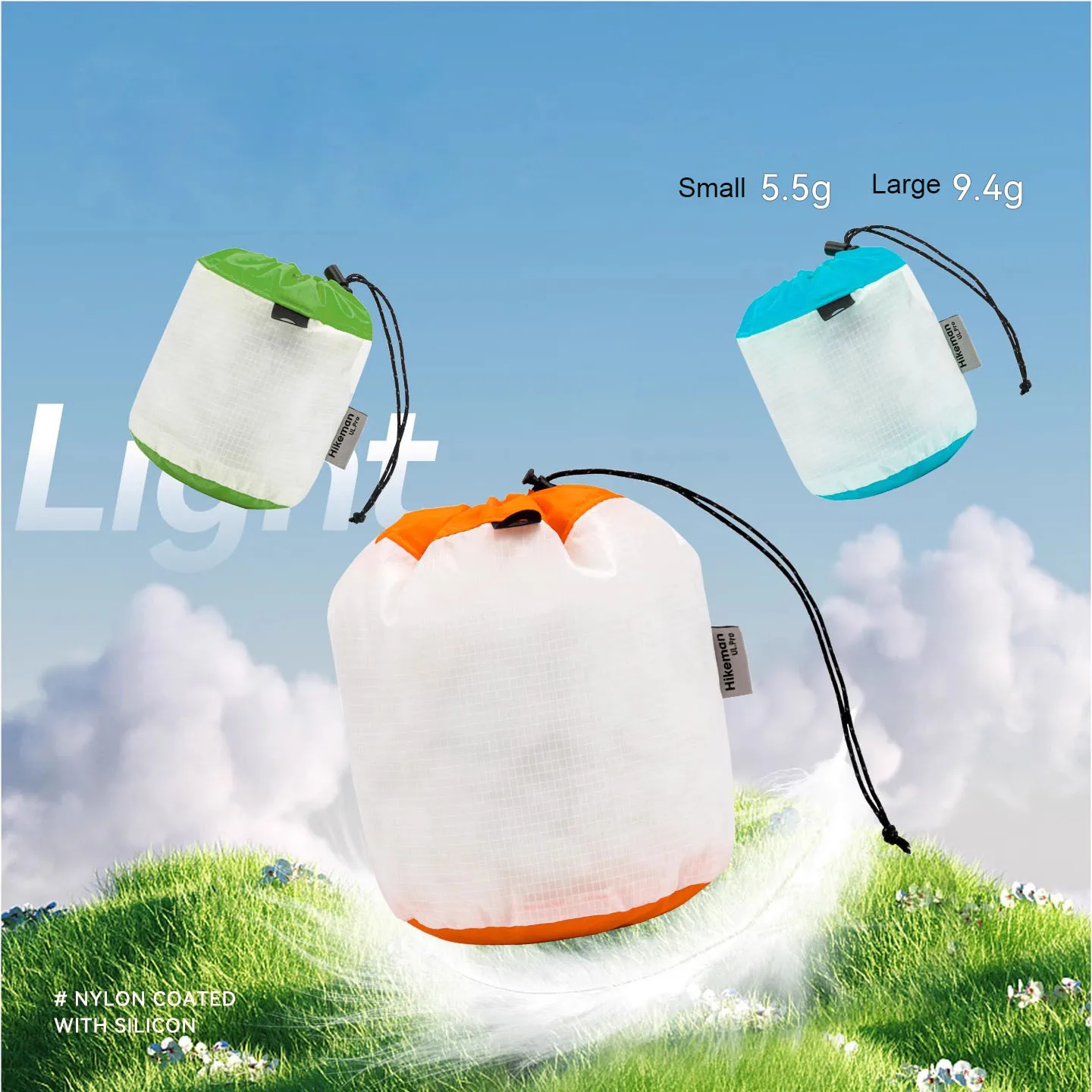 

5‌.5g 9.4g 15D Silicone Coated Waterproof Stuff Sack - Drawstring Gear Pouch for Outdoor Camping Hiking Travel (Multicolor)‌