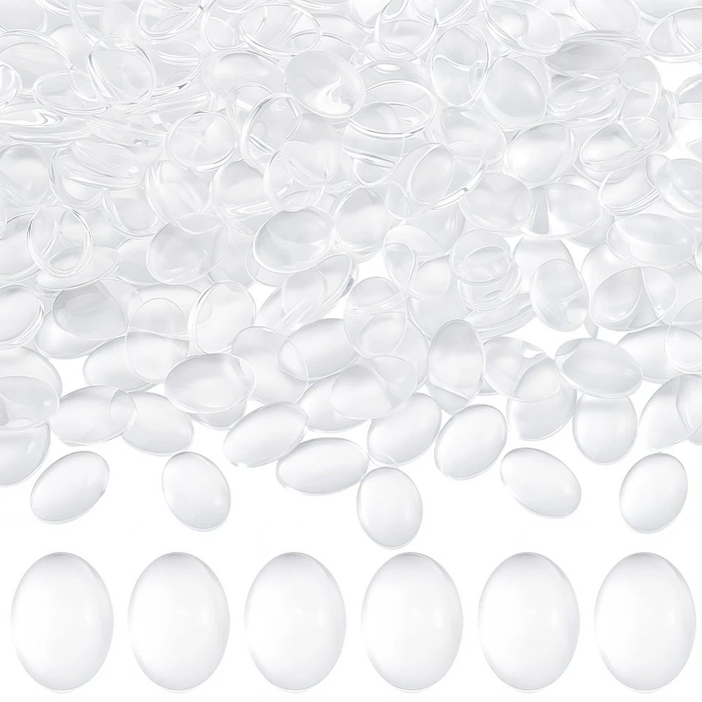 200Pcs Transparent Glass Cabochons 14x10mm Oval Cabochons Clear Glass Dome Cabochon Tiles for Cameo Photo Pendant Craft