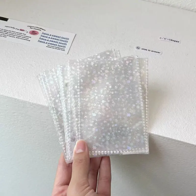 A8 30pcs 3 Hole Transparent Laser File Binder Sleeves Notebook Loose Leaf DIY Document Bag Binder Rings Storage Binding Folder