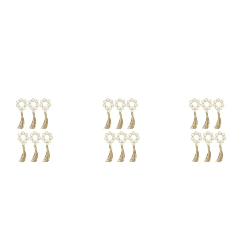 ABKW-Set Of 18 Beaded Wood Napkin Rings With Table Setting Wedding Party Décor Accessories Napkin Holder Natural Style