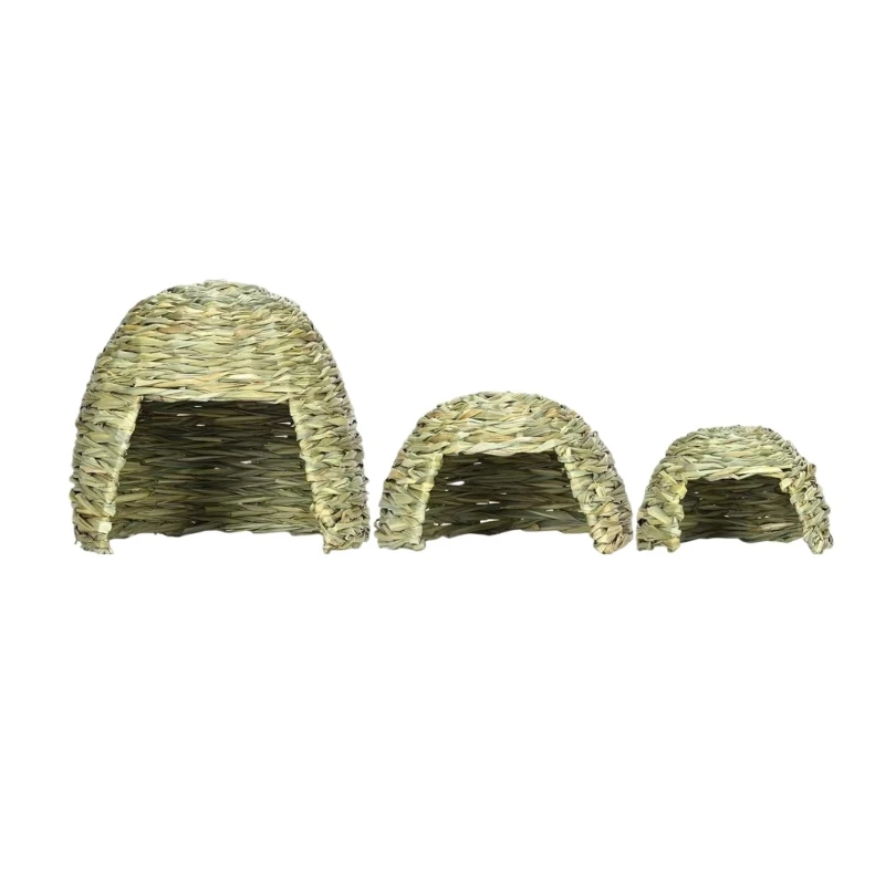 Rabbits Hideaways Grass House Straw Cave Playhouse for Small Pet Warm Hideouts House for Cage Hamsters Hideaways Cave B03D