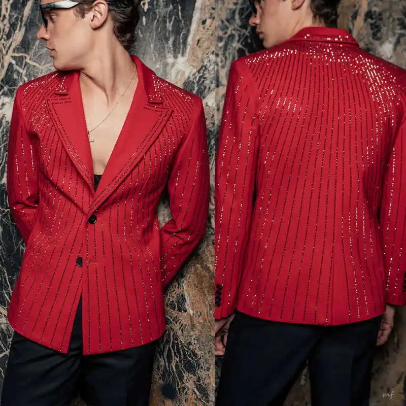 

Fashion Wedding Groom Tuxedos 1 Pieces Blazer Peaked Lapel Beaded Men Formal Occasion Party Suit Customized trajes de hombre