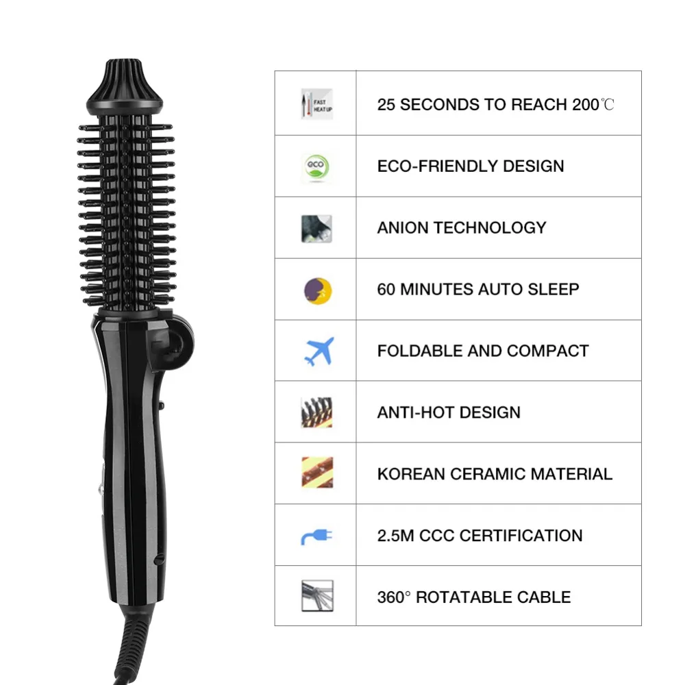 Foldable Design Hair Curling Iron Anti Scald Handle Safe Hair Styling Tools US Plug Professional Hair Brush Curler For Women