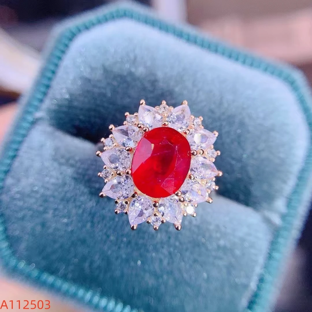 KJJEAXCMY Fine Jewelry Natural Ruby Women's Ring S925 Silver Electroplating Process Inlaid High Clarity Gems Support Testing