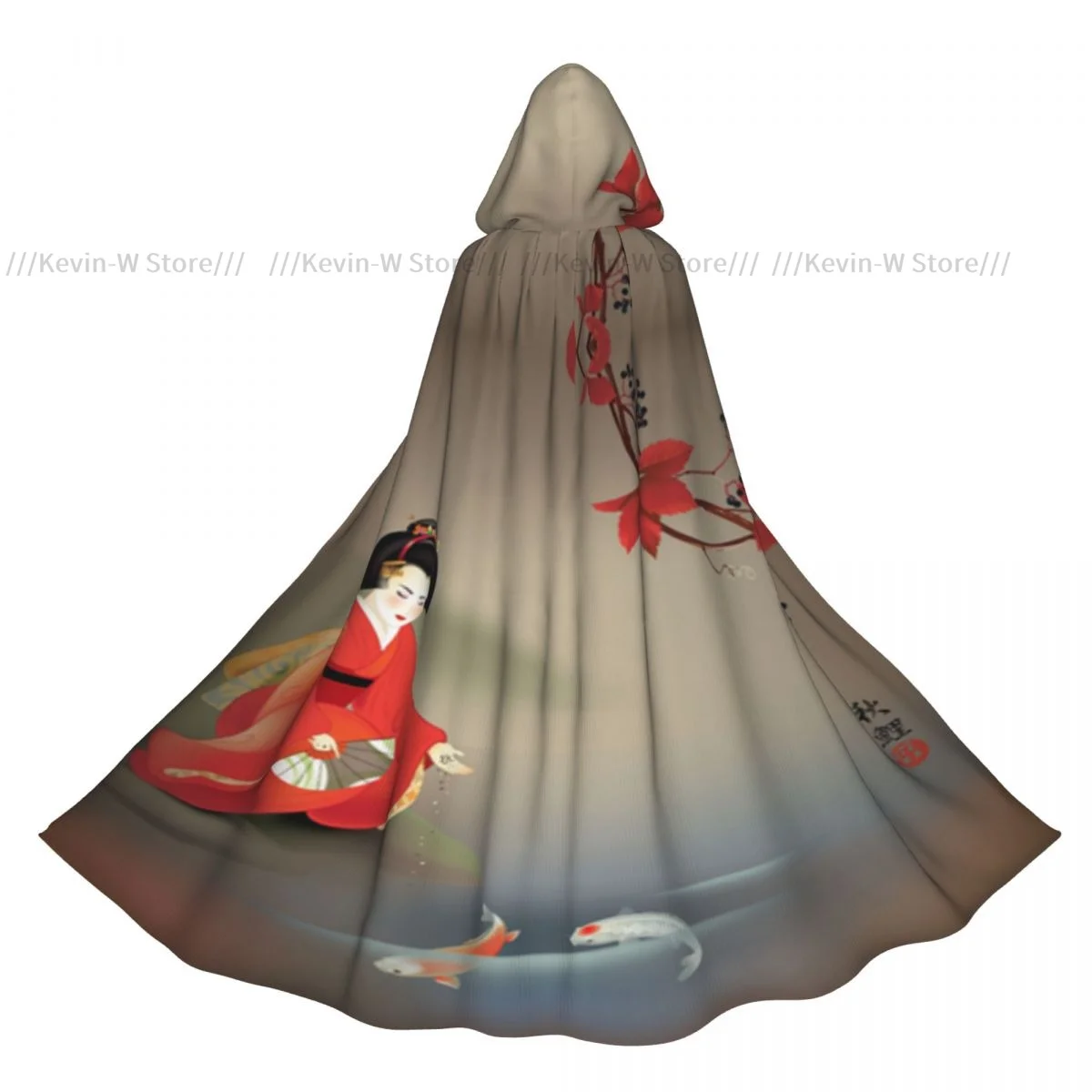 

Унисекс для взрослых, японский плащ гейши для кормления карпа кои с капюшоном, длинный костюм ведьмы, косплей