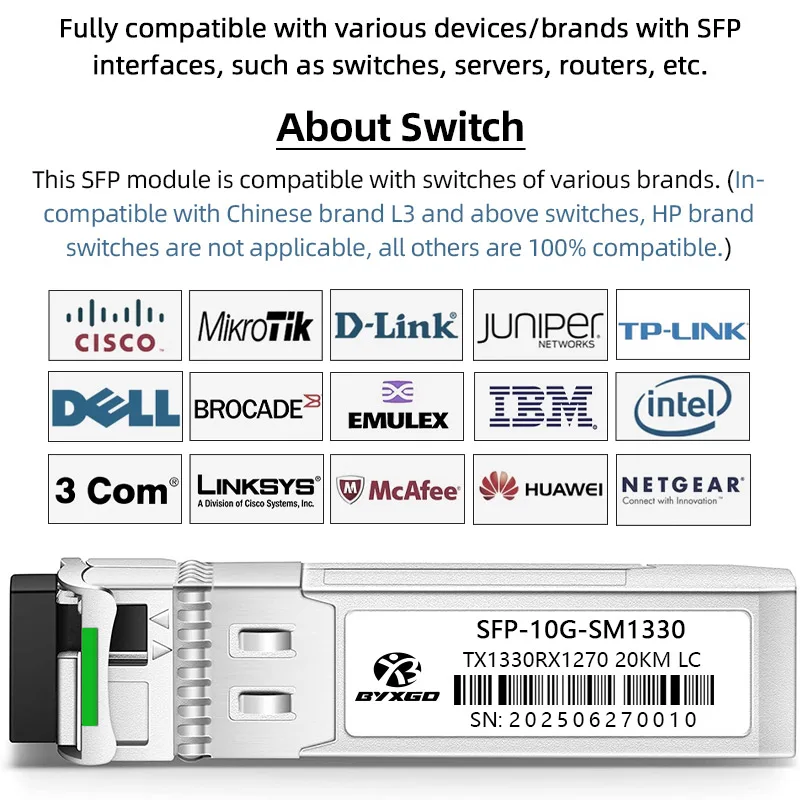 وحدة بصرية BIDI LC 10G SFP لـ Cisco/Mikrotik/Ubiquiti، جهاز التوجيه/التبديل التكيفي SFP + وحدة، جهاز الإرسال والاستقبال SM SFP من سبائك الزنك