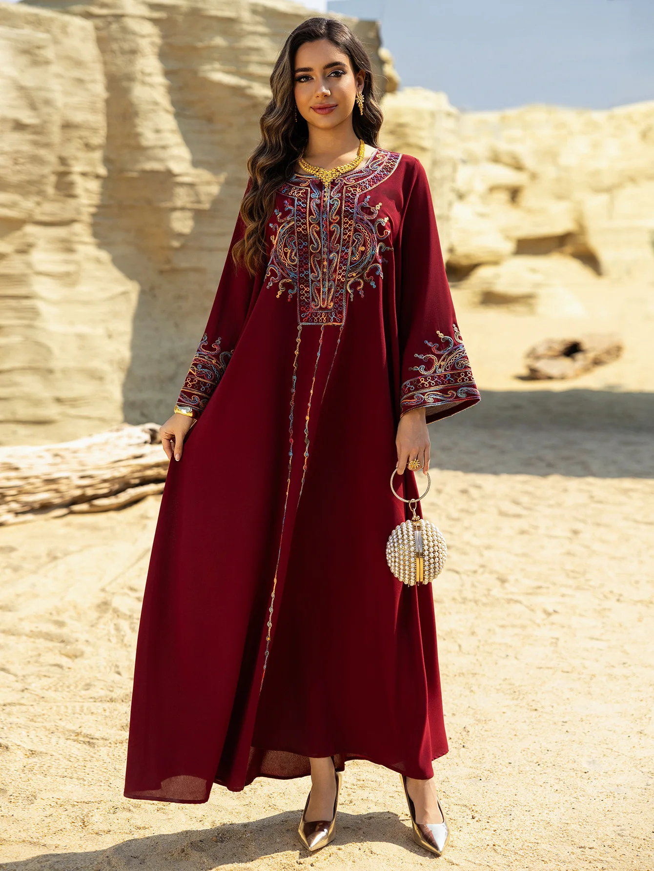 

Праздничное платье-абайя для женщин на Ид и Рамадан, мусульманское вышитое платье, дубайский кафтан, турецкий арабский халат, джеллаба, кафтан, марокканский женский джалабия, кебая