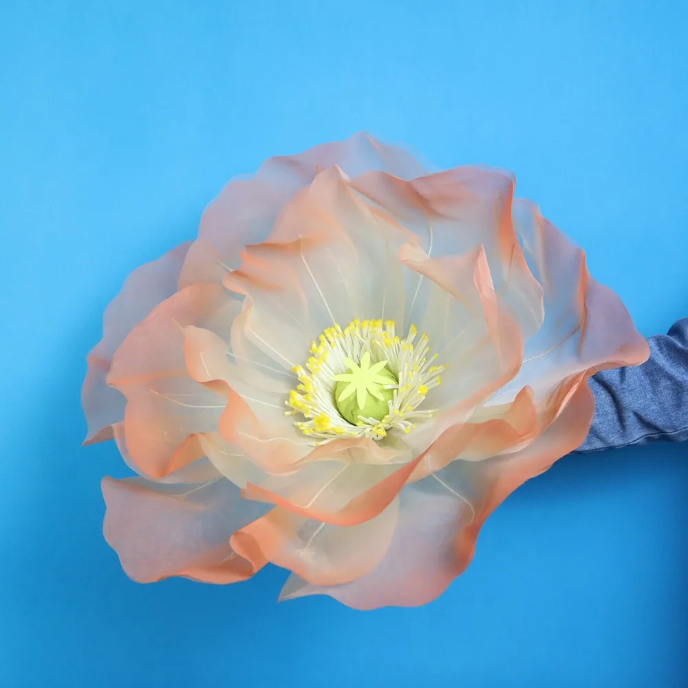 

Giant Gauze Artificial Poppy Flower 3D Fluffy Petals Shooting Props Fake Flowers Floor Display Gradient Color Yarn Flower