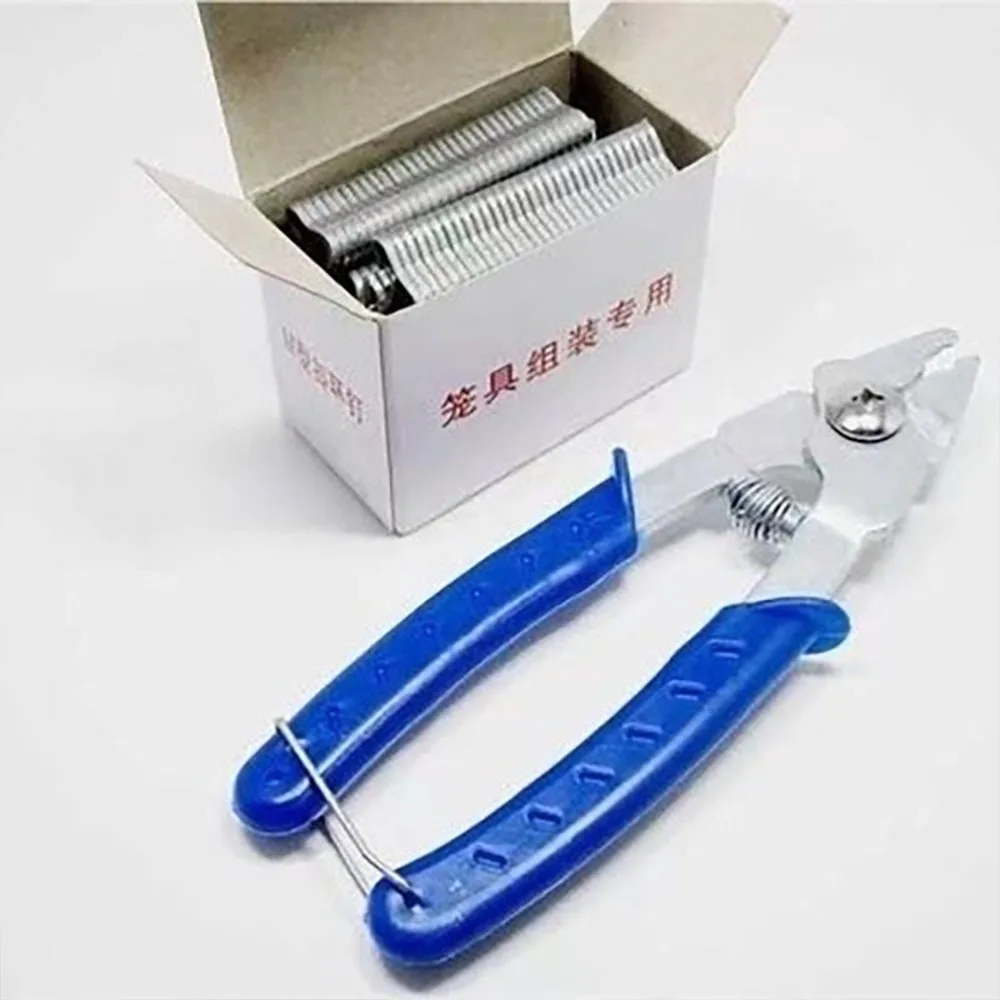 Animal Cage Hog Ring Pliers Tool 600pcs M Clips Staples Chicken Mesh Cage Wire Fencing Caged Clamp Poultry Cage InstallationTool