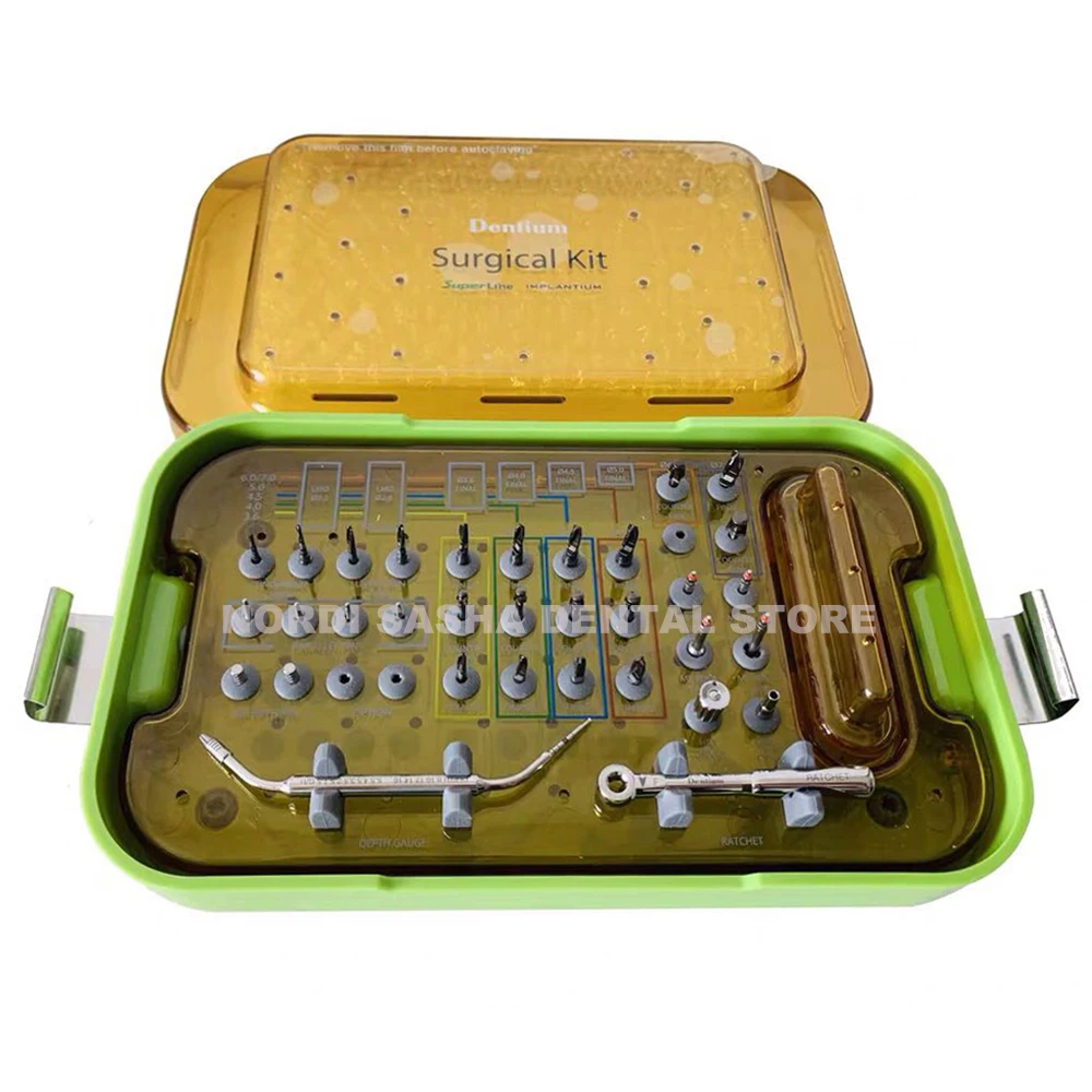 1 Set Korea Dentium Implant Surgical Kit Tool Box Dental SuperLine Implantium Surgery Implant Pioneer Drill Guided Drill