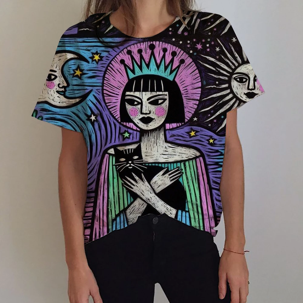 المرأة تي شيرت مصر القديمة ثلاثية الأبعاد تي شيرت مطبوع المرأة موضة عادية المتضخم الجولة الرقبة قصيرة الأكمام تي شيرت كامل مطبوعة Cl #1