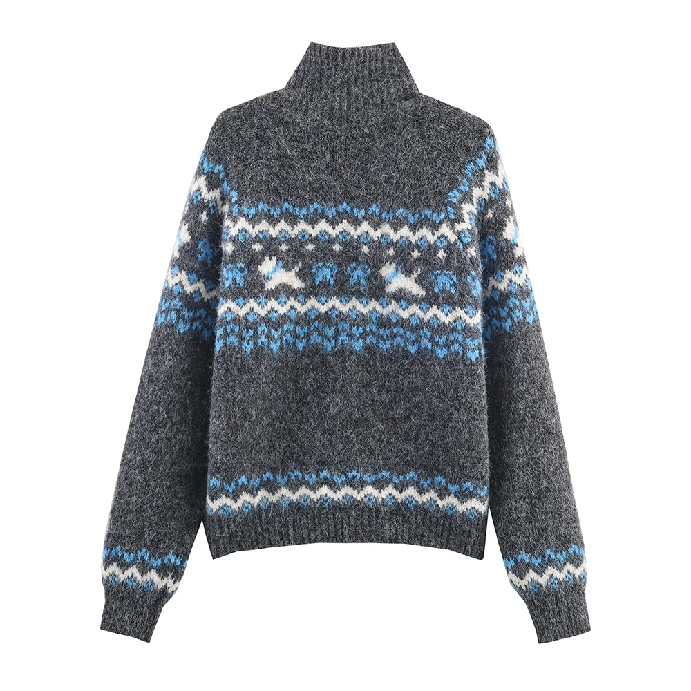 여성 패션 플로럴 니트 스탠드 칼라 오픈 가디건 스타일리시 탑 캐주얼 웨어용