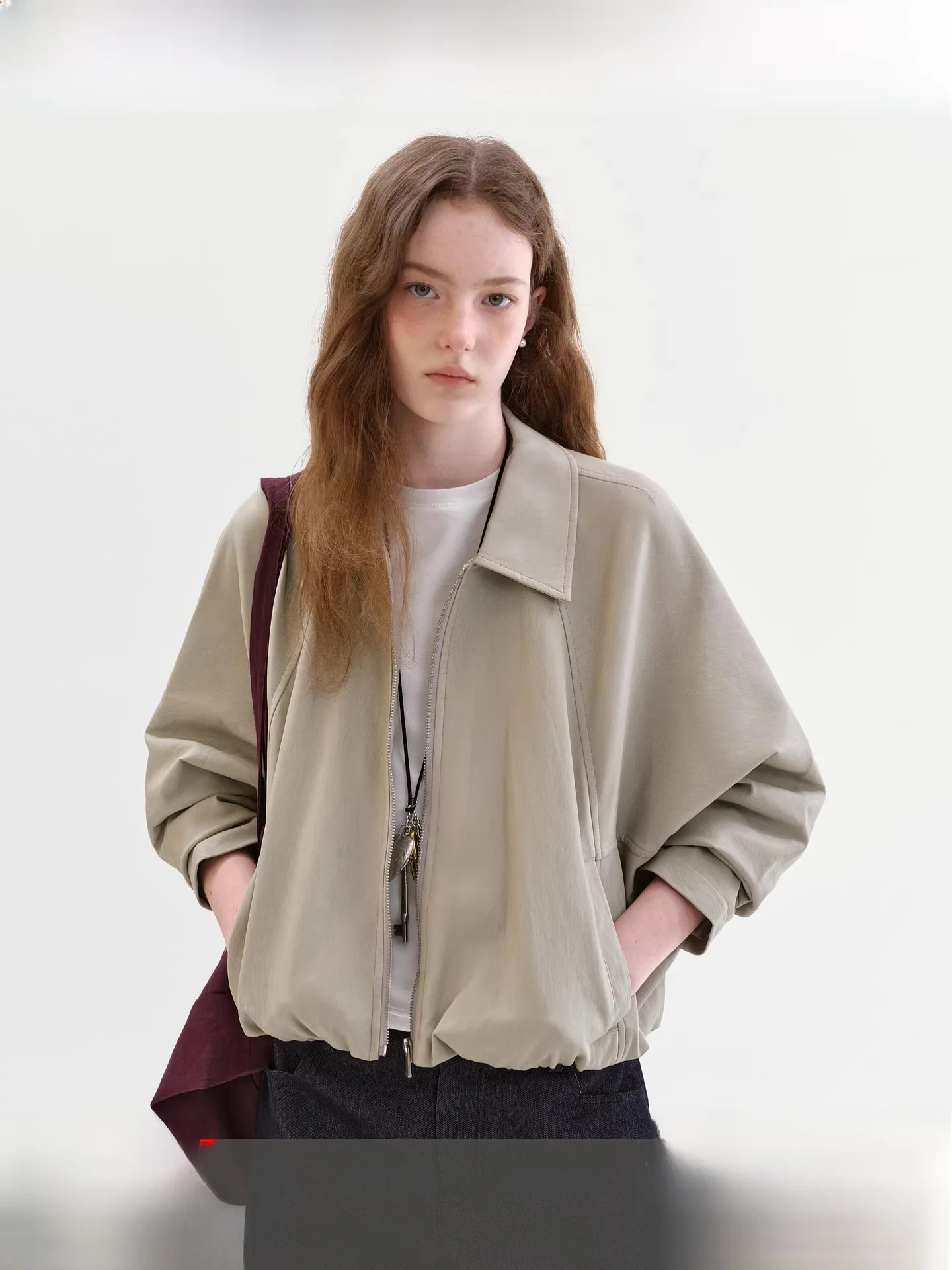 파노 2026년 봄 여성용 루즈핏 가죽 재킷 캐주얼 플립 칼라 플로럴 헴 숏 아우터웨어 카키 컬러 블록 심플 스타일