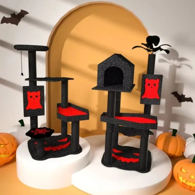

Cat Tree Climbing Tower with Bat Decor Sisal Scratching Surfaces Integrated Cave Bed