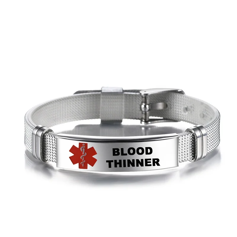 Personalized Medical Alert ID Bracelet Laser Engraved Allergy Stainless Steel Mesh Belt Wristband Emergency Bangle for Men Women