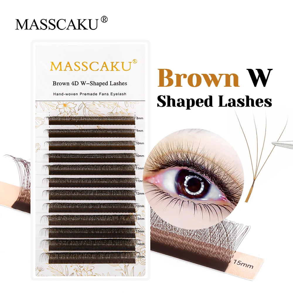 

MASSCAKU 8-15mm Mix Length Brown 3D W Shaped Fan Eyelashes Wispy Faux Mink Marron Grafting Eyelash Extensions Makeup Products