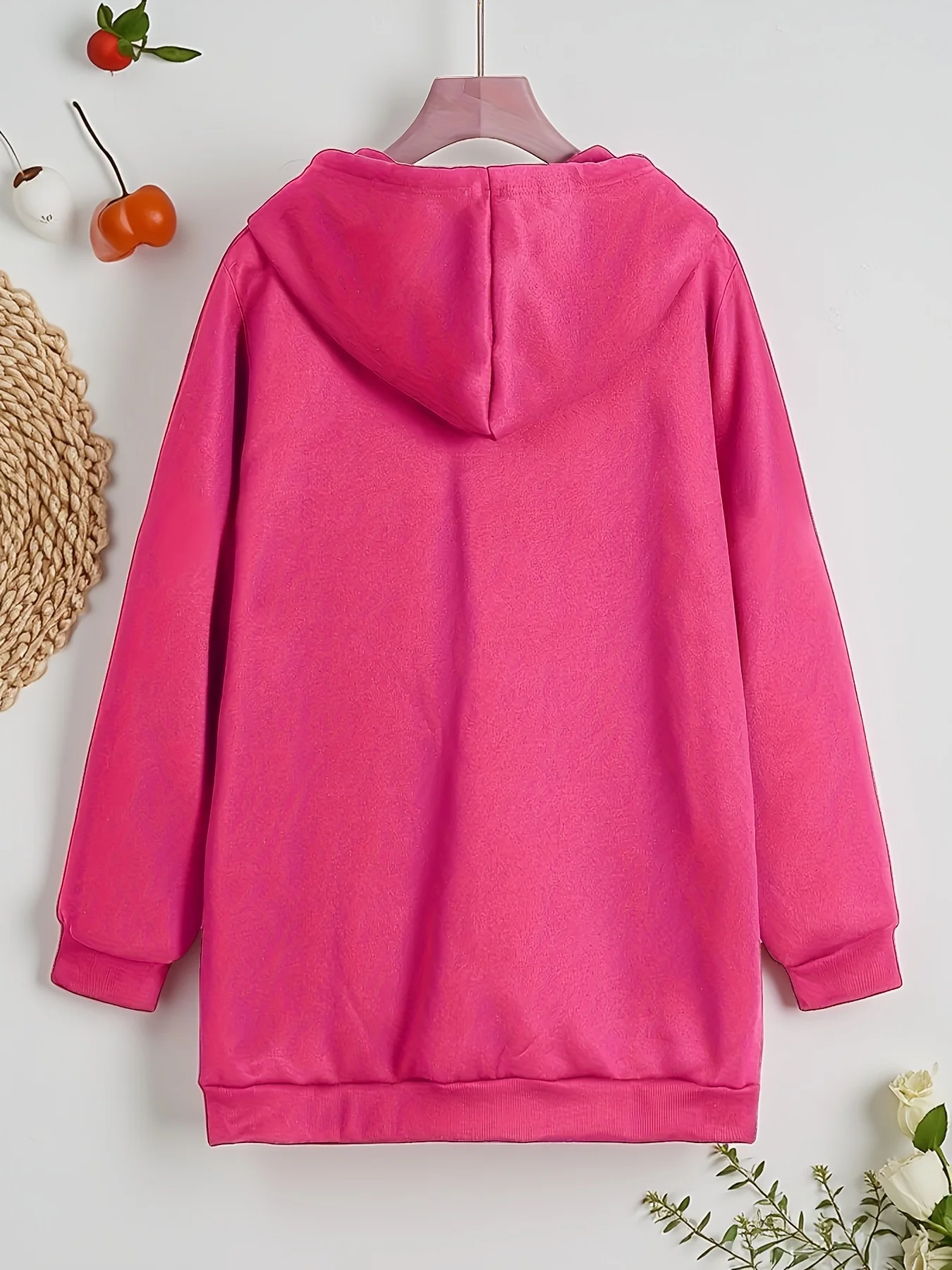 Plus-Size Long-Sleeve Solid Color Jacket, Zipper, Pockets, Hooded Drawstring Sweatshirt Plus Size Clothing