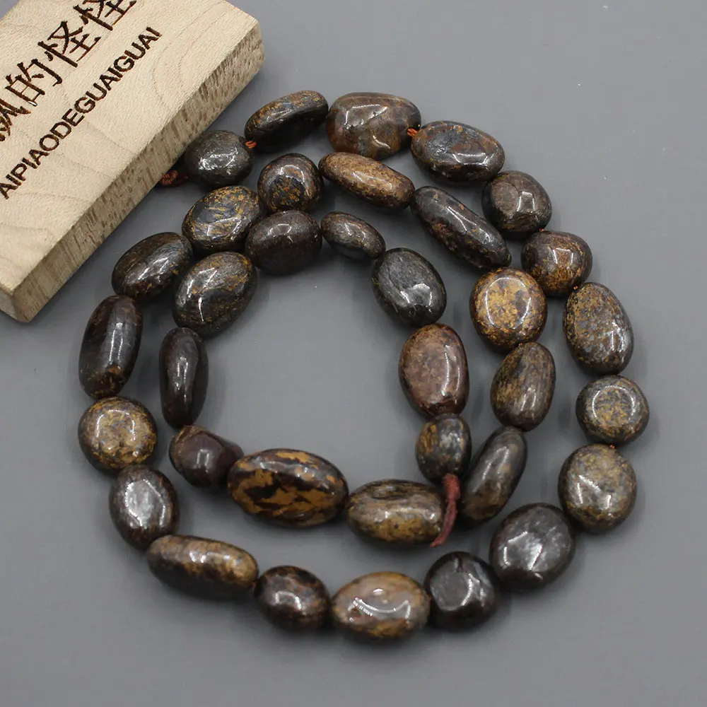 APDGG 5 Vertentes 10x11mm Natural Marrom Bronzite Suave Pepita Freeform Oval Solto Beads 15.5 "Strand Fazer Jóias DIY