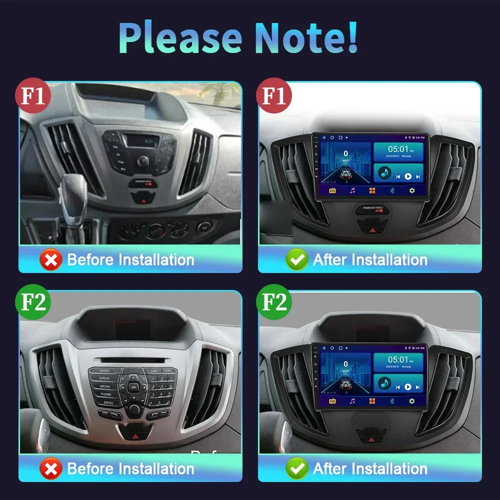 Android 14 For Ford Transit 2013-2018 Car Radio Multimedia Video Player Navigation Wireless CarPlay 4G GPS Touch Screen Stereo