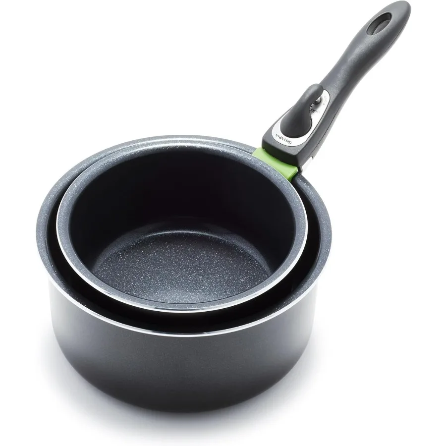 

Clip Series 1.7QT and 3.3QT Saucepan Set with Detachable Handle, Aluminum, Healthy Ceramic Nonstick Coating, Induction, Dishwash