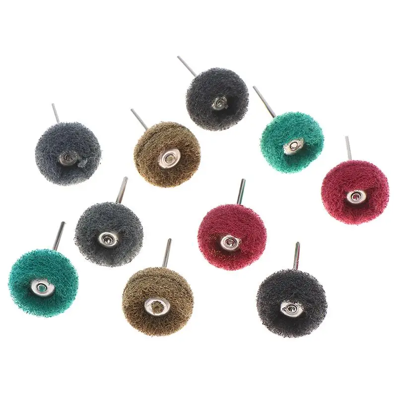 Mini Drill Fiber Scouring Brush 10PCS Abrasive Wheel Pad Kit for Cleaning Polishing and Restoring Old Tools and Parts