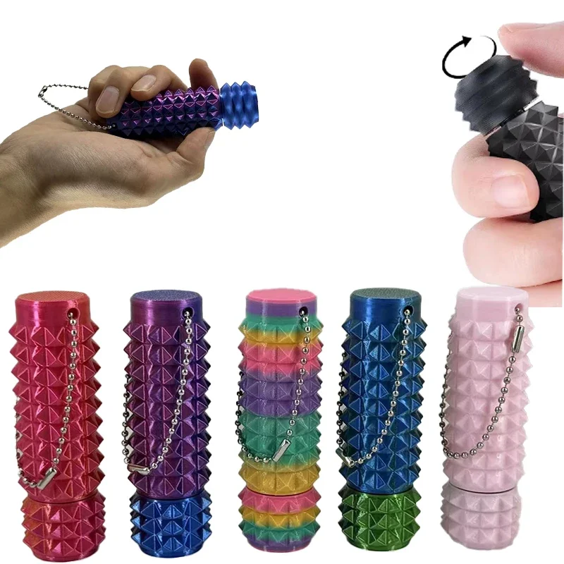 3D Printed Pain Stim Fidget Toy Portable With Keychan Colorful 3d Pain Stimulation Decompression Office Novelty Toy Spike Roller