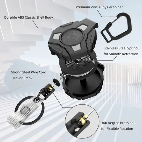 낚시 개폐식 안티-분실 당겨 키 체인 배지 키퍼 금속 매는 밧줄 이름 태그 카드 홀더 릴 리코일 링 클립 버클 도구