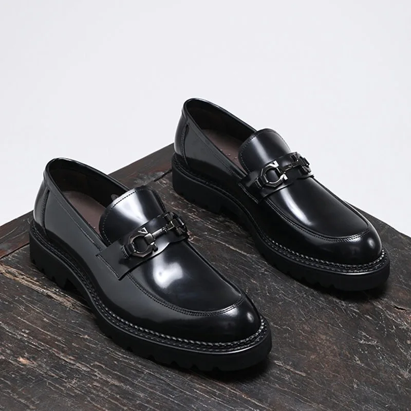 

Mens Genuine Leather Loafers Slip on Business Casual Shoes Thick Sole Mens Dress Shoes