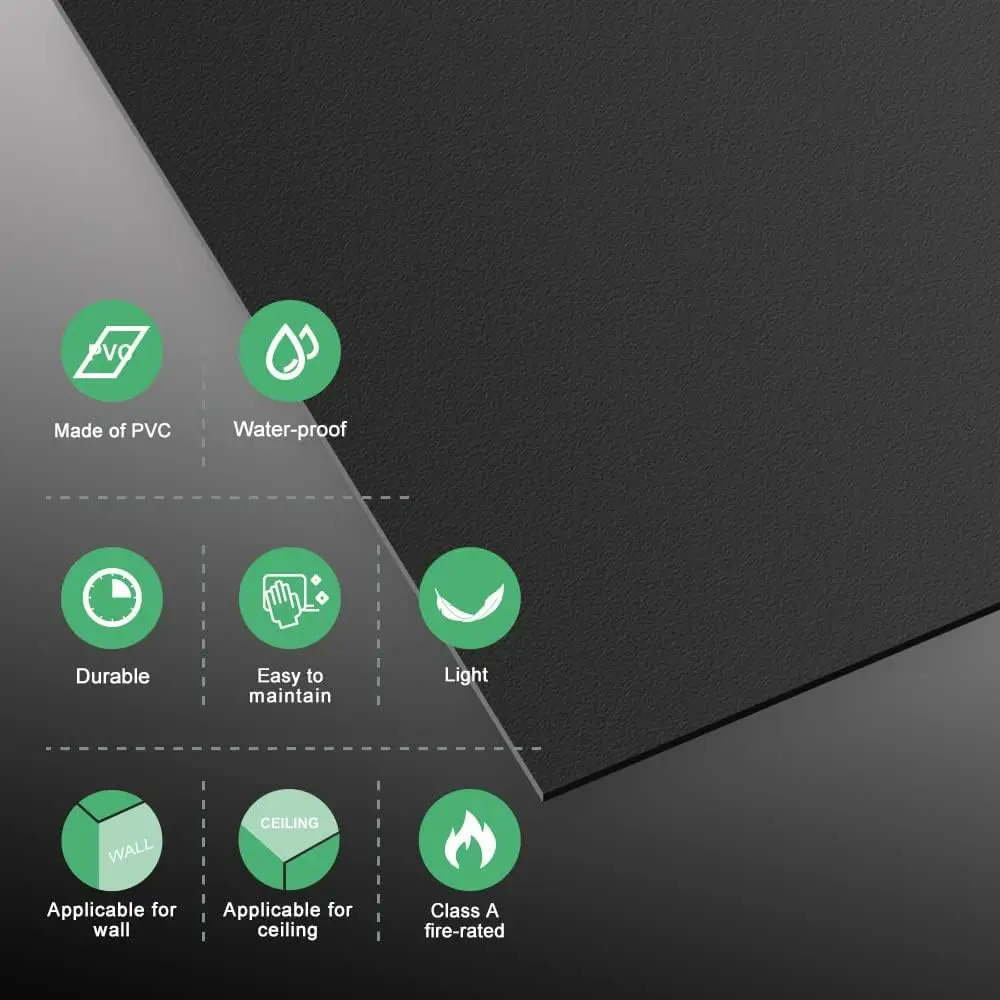 بلاط سقف على شكل قطرة سوداء ناعمة بطول 2 قدم × 4 أقدام، لوحة سقف PVC مقاس 24 × 48 بوصة - مقاومة للماء وقابلة للغسل ومعدلة للحريق - PVC عالي الجودة #4