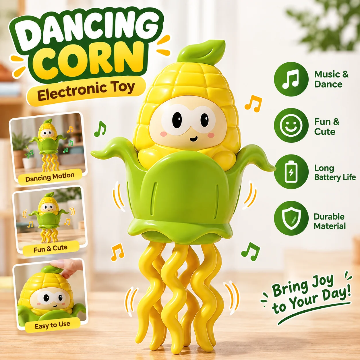 Interactive Dancing Corn Electronic Pet Toy Musical Light Obstacle Avoidance Cute Sensory Toy Stress Relief Gift