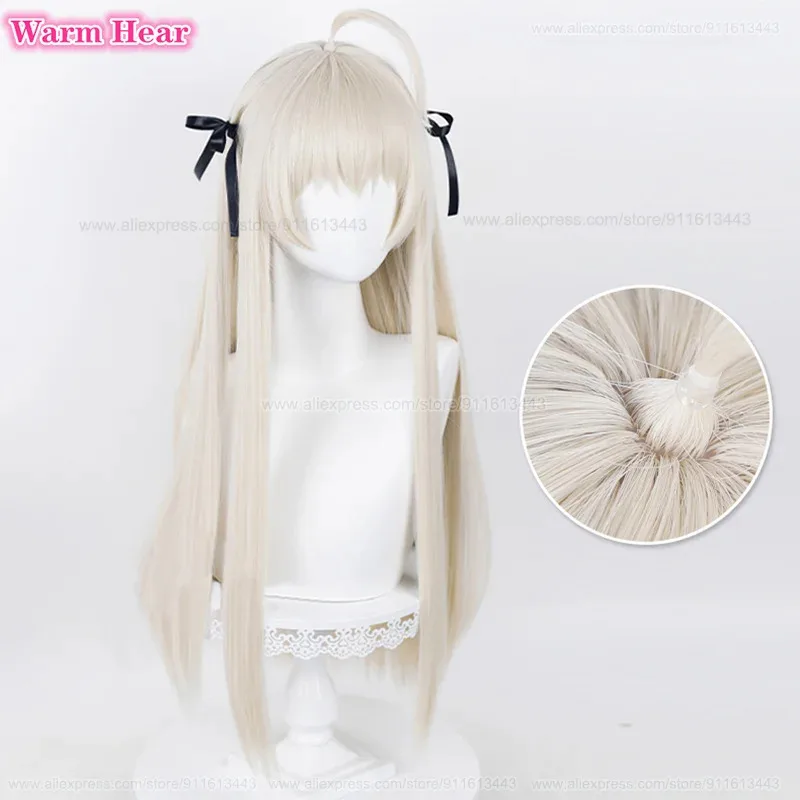 Anime Kasugano Sora sintético 85 cm/70 cm largo recto dorado claro con cinta de seda Cosplay peluca pelucas de pelo resistentes al calor