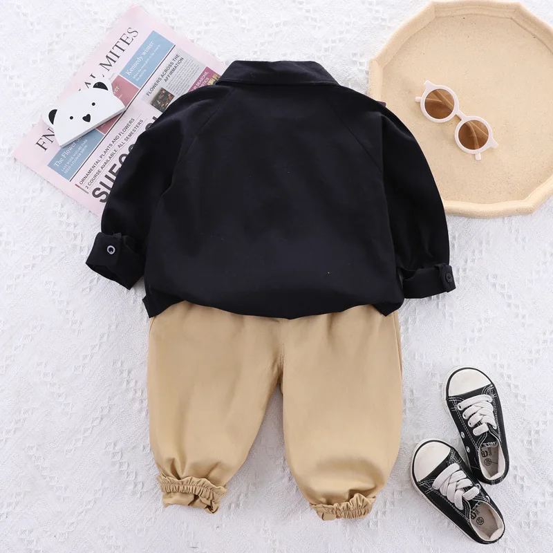 Toodlers Boys Outfit 2023 Spring Autumn Baby Boy Clothes Free Shipping Black Pullover Long Sleeve Shirts and Pants Kids Clothing