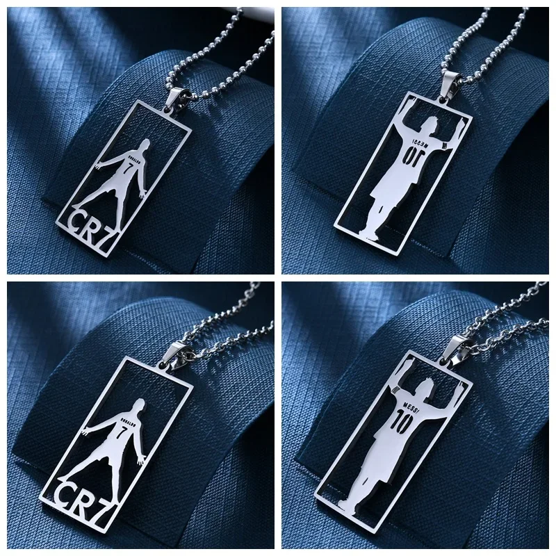 CR7 Messi Stainless Steel Necklace Football Soccer Star Cristiano Ronaldo Leo Messi Pendant Clavicle Charming Jewelry Set