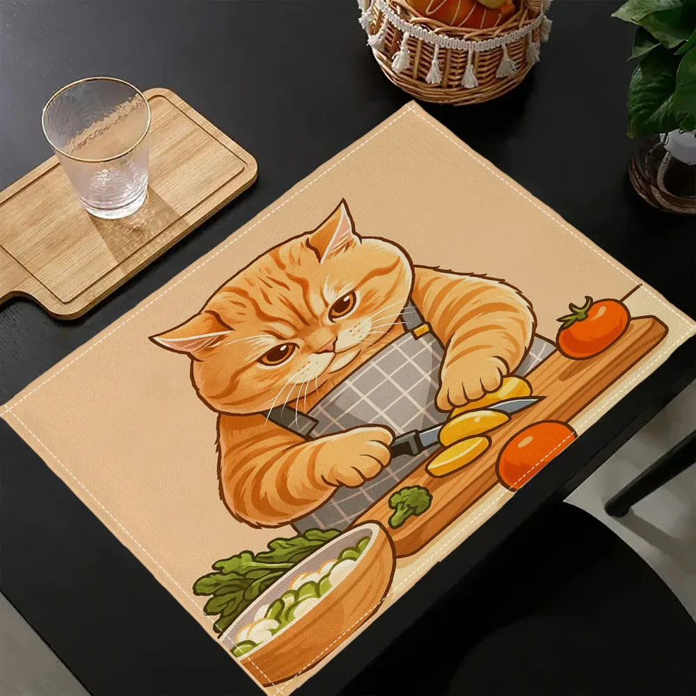 

1PC Funny Cooking Cat Cartoon Placemat Washable Modern Simple Table Mat Coffee Table Plate Pad Blue Floral7.14